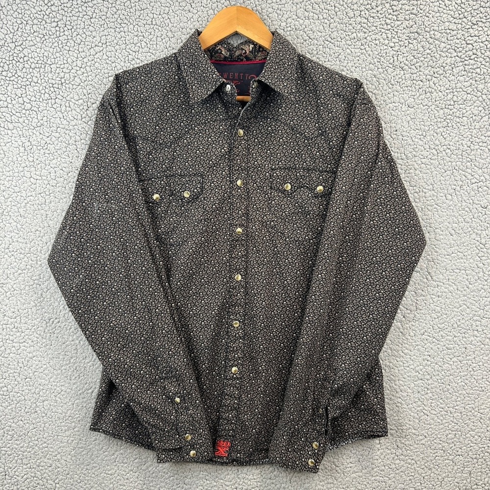 TWENTY X Pearl Snap Shirt Black Floral Print Mens Size Large Western Pockets